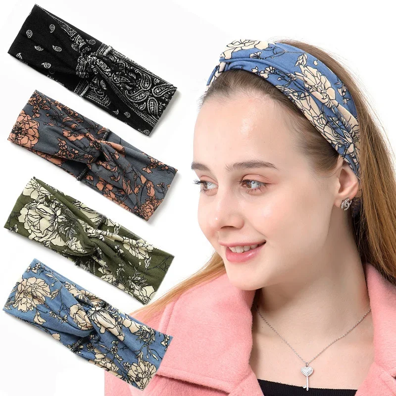 Fashion Women Girls Summer Bohemian Hair Bands Print Headbands Vintage Cross Turban Bandage Bandanas HairBands Hair Accessories