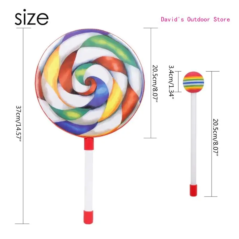 Colorful Lollipop Hand Drum with Candy Drumstick Music Rhythm Instruments X3UA