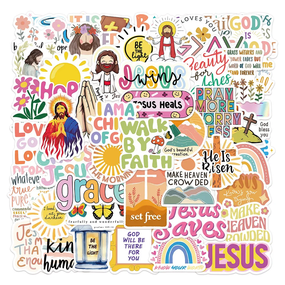 50pcs Boho Style Jesus Christians Religion Sayings Stickers Skateboard Suitcase Graffiti Luggage DIY Bible Sticker