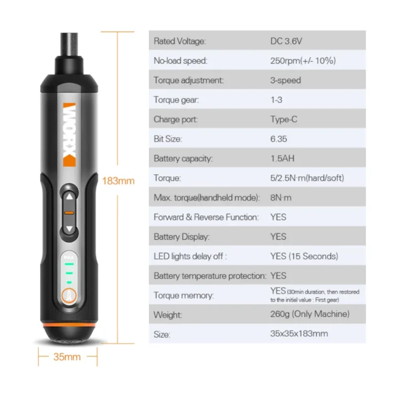 Xiaomi Worx 4V Mini Electrical Screwdriver Set WX240 Cordless Electric Screwdriver USB Handle with 26 Bit Set Drill Power Tool