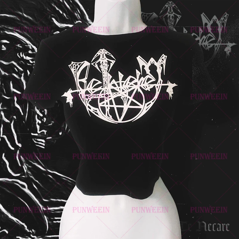 band Gothic 90s Vintage Y2k Top Women Gothic Heavy metal rock T-shirts Baby Tees Y2k Tops Aesthetic chic Emo Girl streetwear