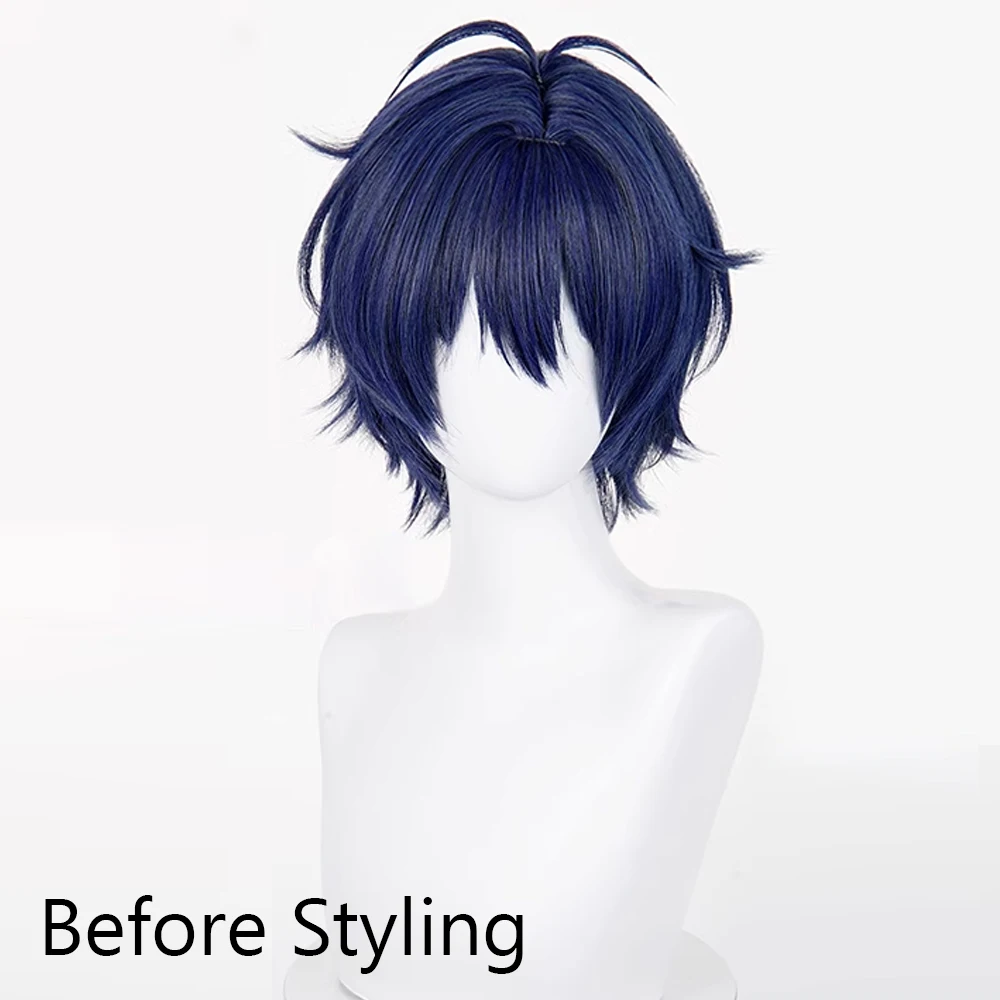 Short Straight Synthetic Wig Anime Game Cosplay Fluffy Blue Purple Wig Heat Resistant for Daily Party