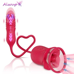 Rose-Thrusting Sucking Tongue Licking Clitoral G Spot Double Head Vibrator Anal Licking Clitoral Teasing Telescopic Masturbation