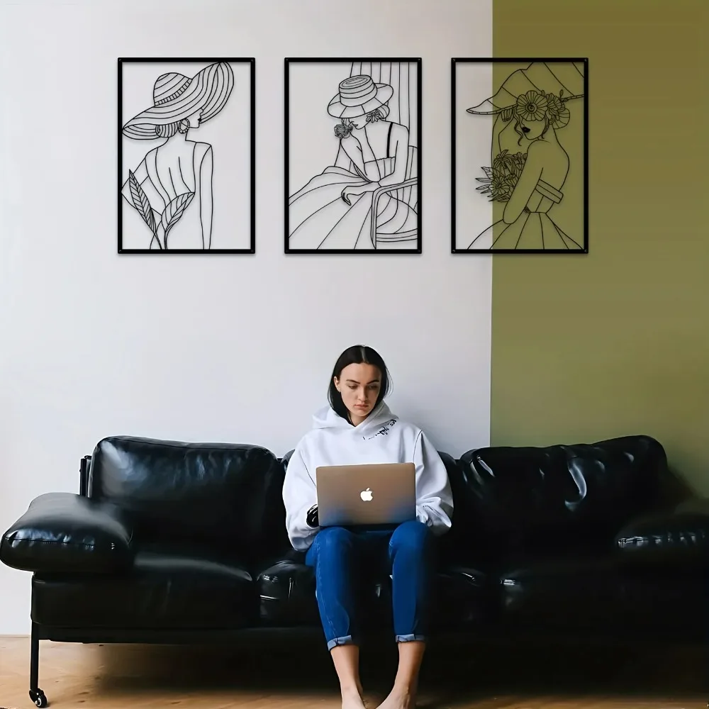 CIFBUY Arte de pared de metal, escultura vintage de dama, 3 piezas, silueta femenina, decoración colgante de hierro para el hogar, sala de estar