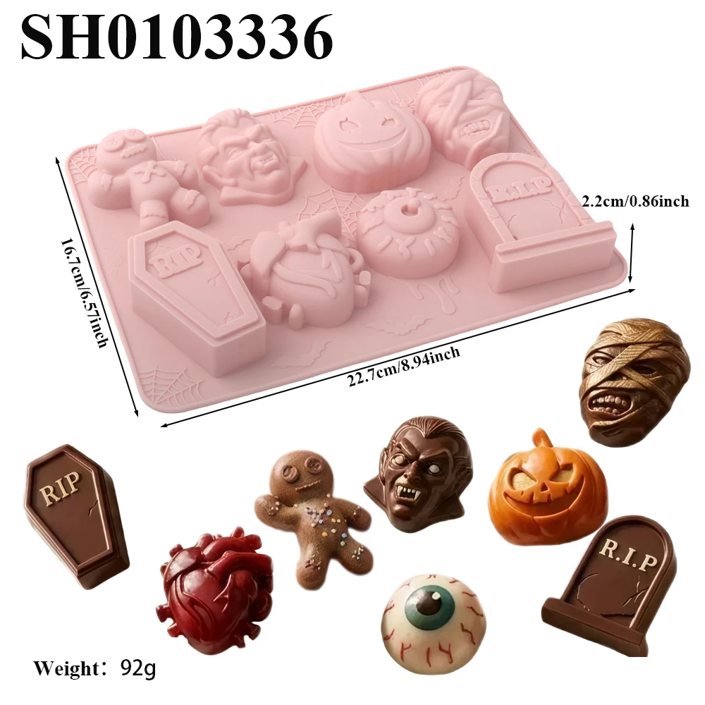 Halloween Silicone Chocolate Mold Skull Tombstone Coffin Eye Heart Pumpkin Design Candy Baking Tools Mousse Dessert Bakeware