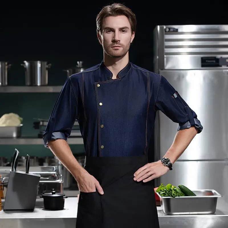 

Custom Chef Jacket Uniform Shirt Logo Personalized Design Pattern Embroidery Men's Kitchen Long Sleeve Work Clothes Cook Coat