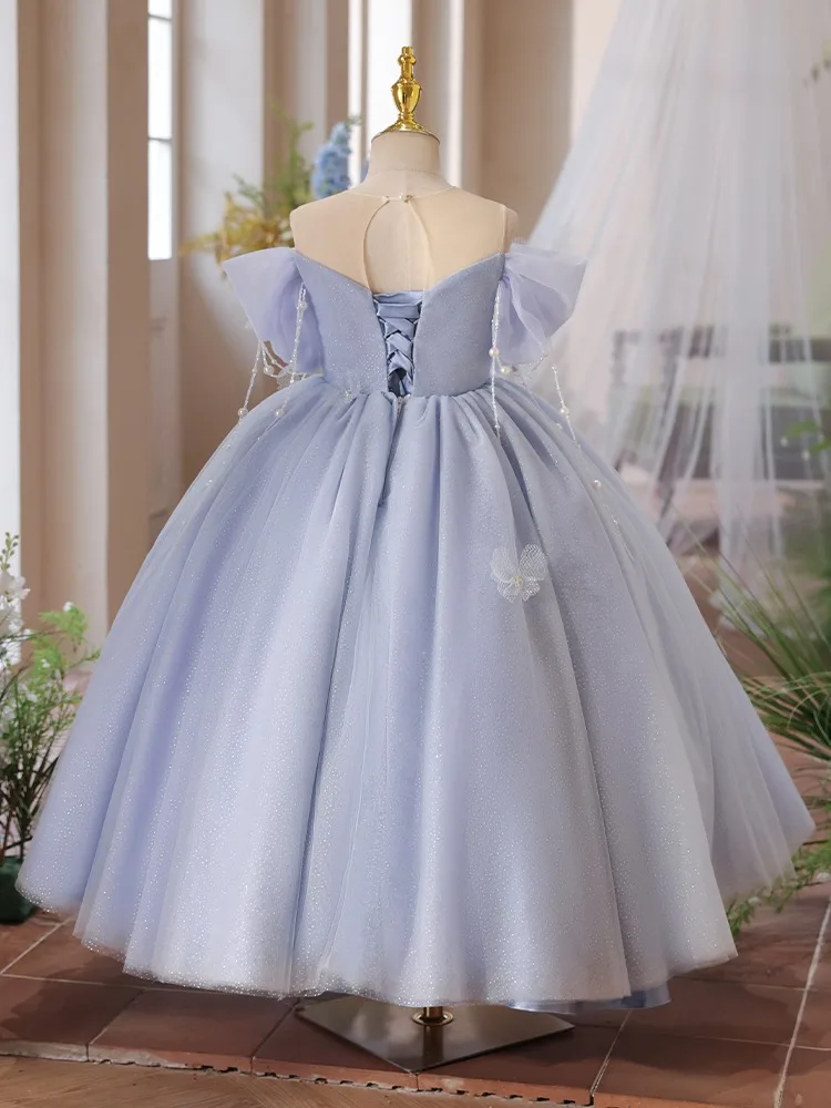 Jill Wish Luxury Lilac Girl Dress Beadeds Arabic with Cap Handmade Bows Princess Kids Wedding Birthday Party Gown  J107