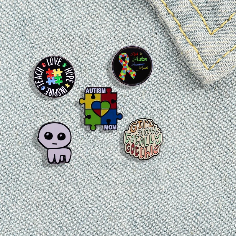 Autism Brooch Rainbow Pride Lapel Pin Autism Care Quote Badge Encouragement Come On Student Bag Accessory Gift