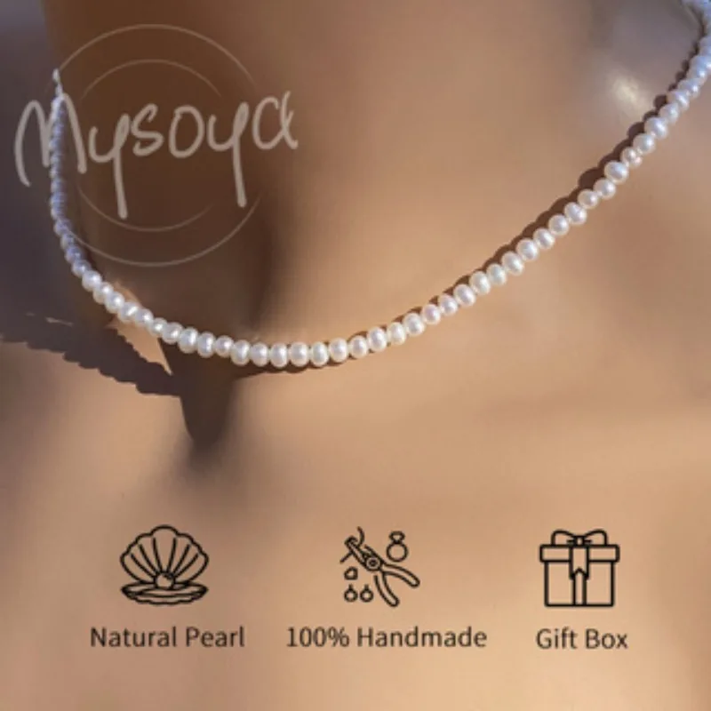 

Mysoya Freshwater Pearl Necklace 5-6mm White Freshwater Pearl Gift for Her/ Him, Suitable for Birthday Wedding Valentine's Day