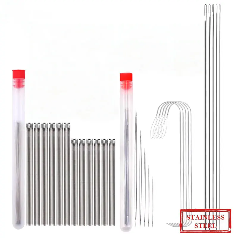 Beading Needles Stainless Steel Jewelry Making Needle Threaders Set Long Straight Big Eye Beading Tools for Jewelry Making DIY