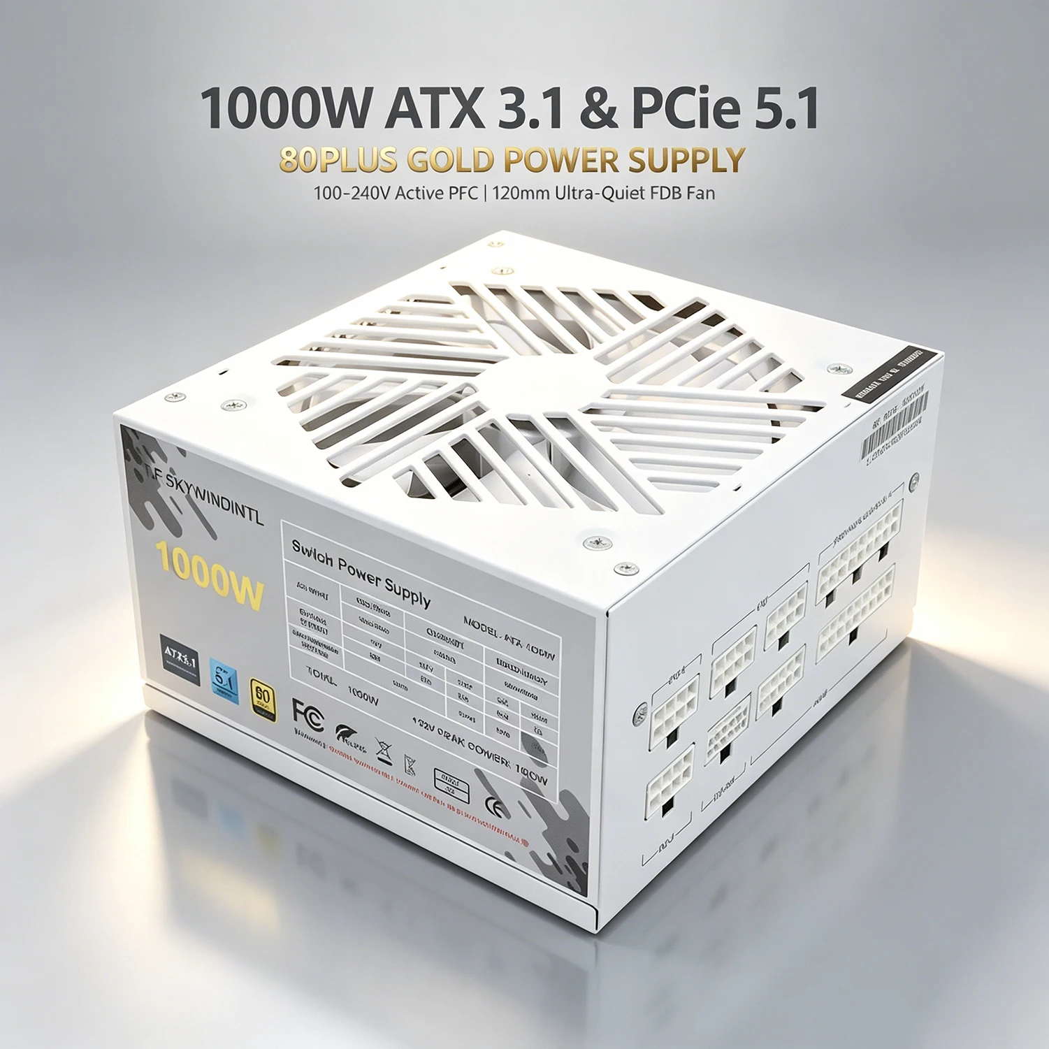 1000W ATX 3.1 & PCIe 5.1 80PLUS GOLD Netzteil, 100-240V Aktiver PFC ATX PSU mit 120mm Ultra-Leisem FDB-Lüfter für PC-Server