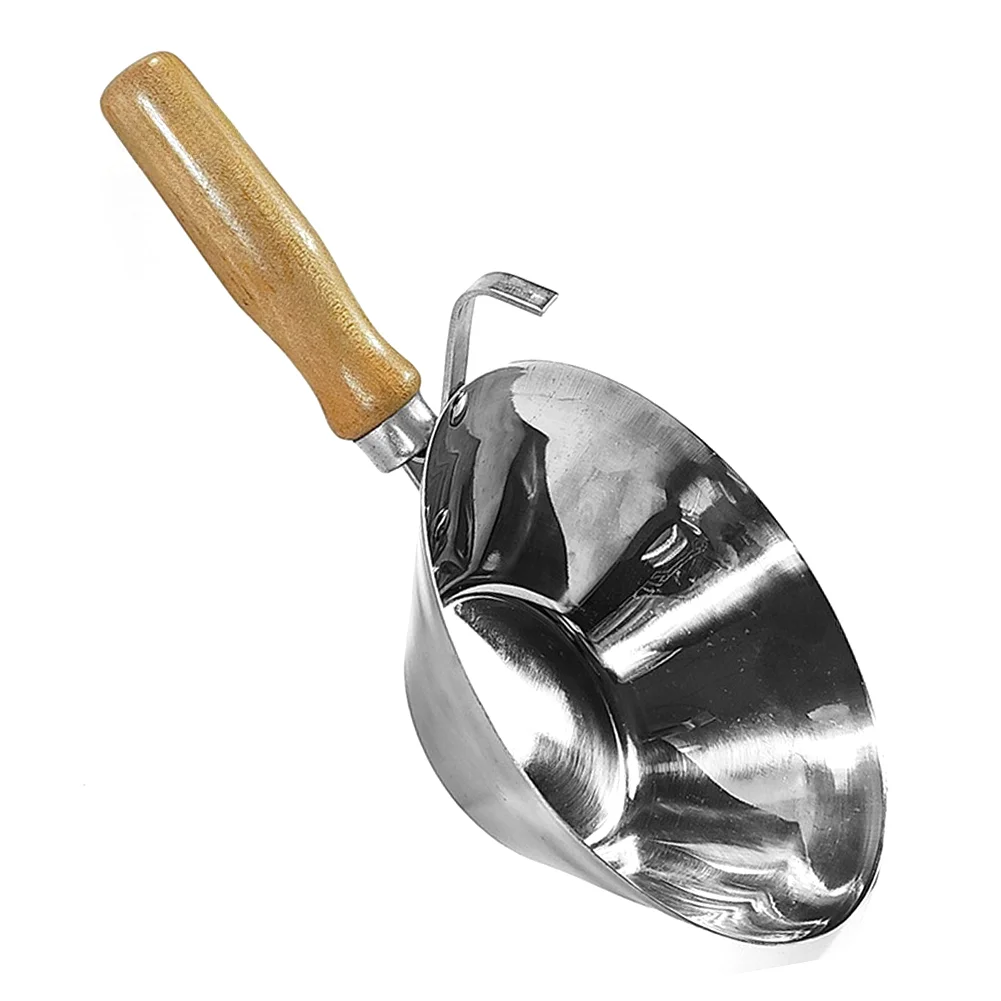 Construction-Ready Stainless Steel Mixing Bowl with Solid Wooden Handle for Cement Lime Putty Skim Coat and Restoration Work