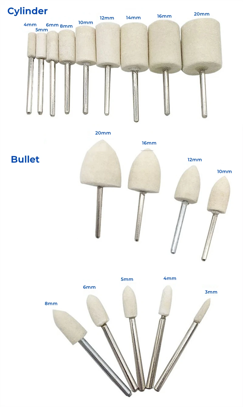 2.35/3mm Shank Wool Felt Mounted Polishing Buffing Wheel Polishing Wheel Grinding Head Felt For Dremel Mold Drill Rotary Tool
