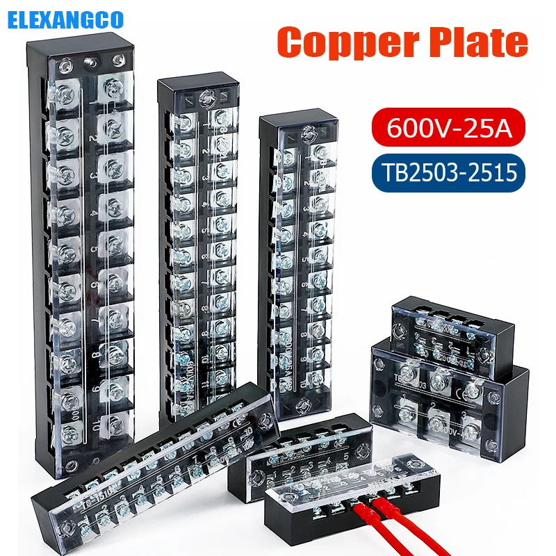 

10Pcs TB-2505 Copper Wiring Terminal Block 25A Connector Board Current TB25-03/04/05/06/08/10/12/15 Sizes for Electrical Wiring