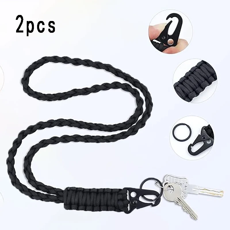 

2 pcs Heavy Duty Woven Umbrella Rope Keychain Outdoor Survival Necklace With Clip Keychain For Cameras Whistles Mobile Phones