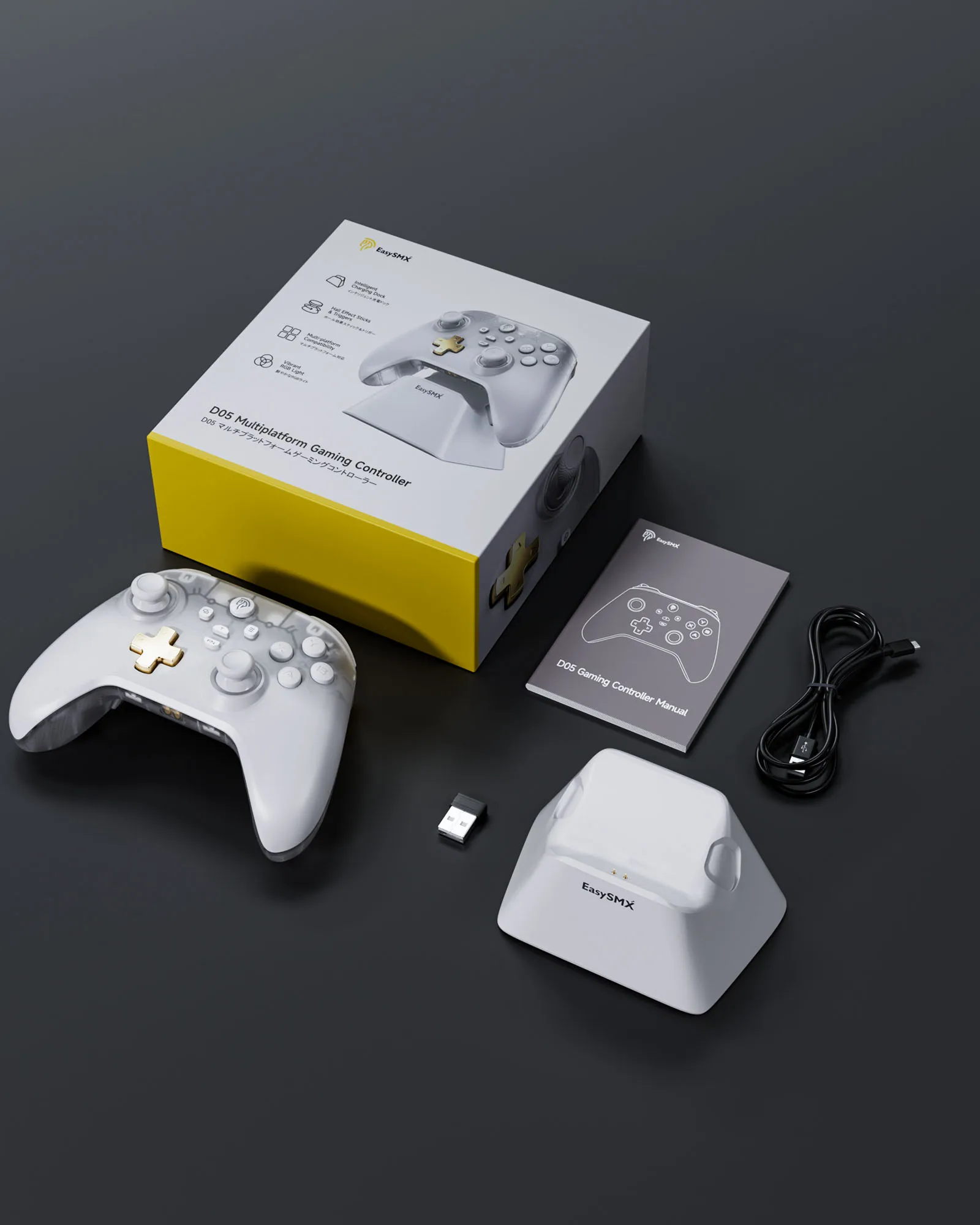 لوحة ألعاب لاسلكية EasySMX D05 لجهاز نينتندو سويتش PC مع قاعدة شحن RGB Hall Effect Joysticks وحدة تحكم ألعاب لنظام التشغيل Windows