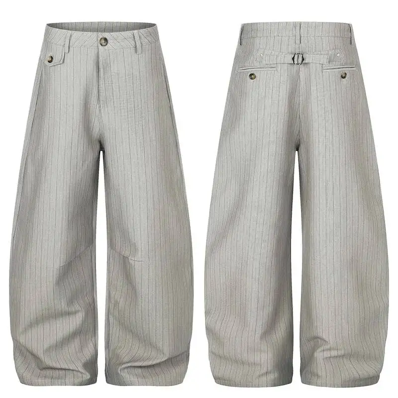 Vertical Old Money Striped Curved Banana Trousers For Men High Waist Loose Draped Wide Leg Formal Casual Suit Pants XYY1