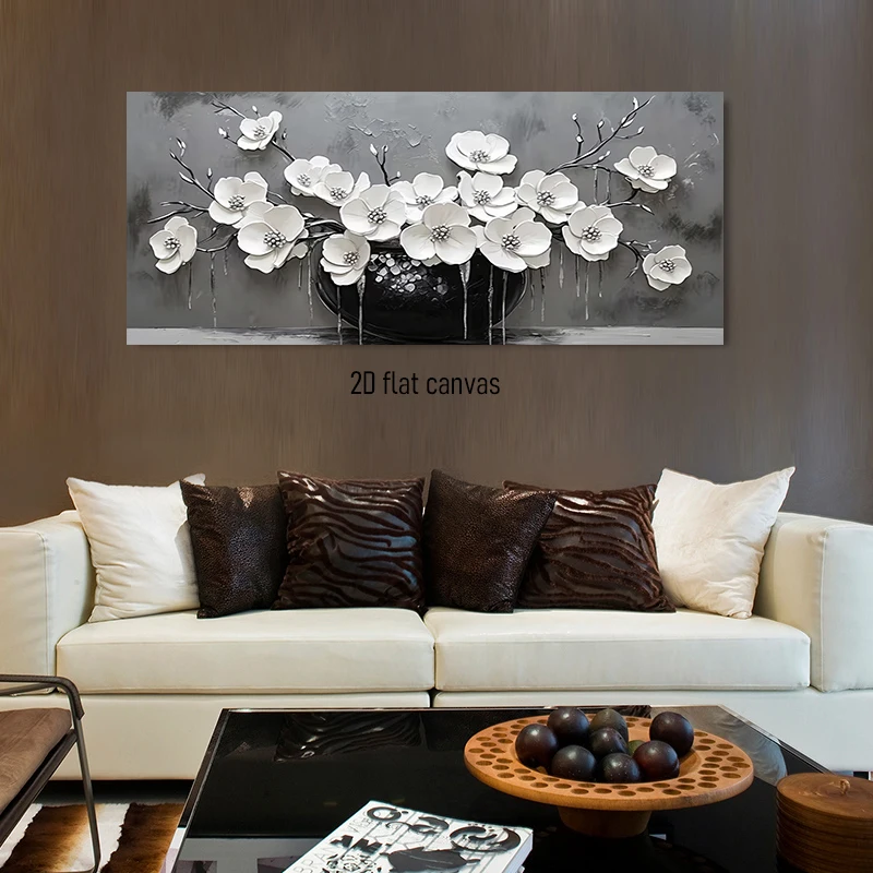 1pc (No frame),1 black and white relief flower decoration painting, frameless painting of living room entrance, 2D plan