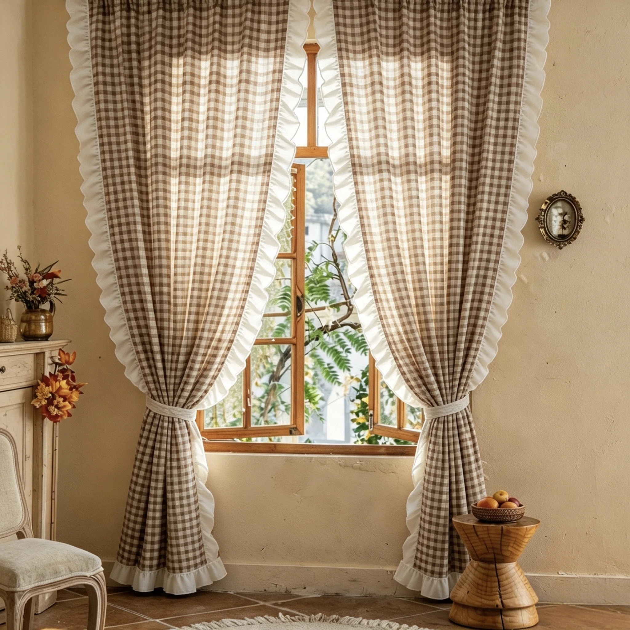 1/2pcs American vintage-style ruffled curtains, perfect as room dividers, suitable for the kitchen, bedroom, or living room