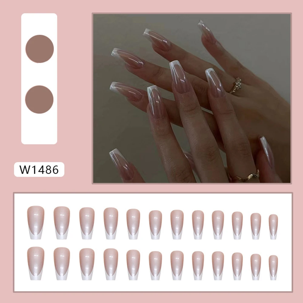 24 Pieces Ballet Frenchs Nail Tips DIY Nail Art Designs Decoration Nail Patch Finished Product