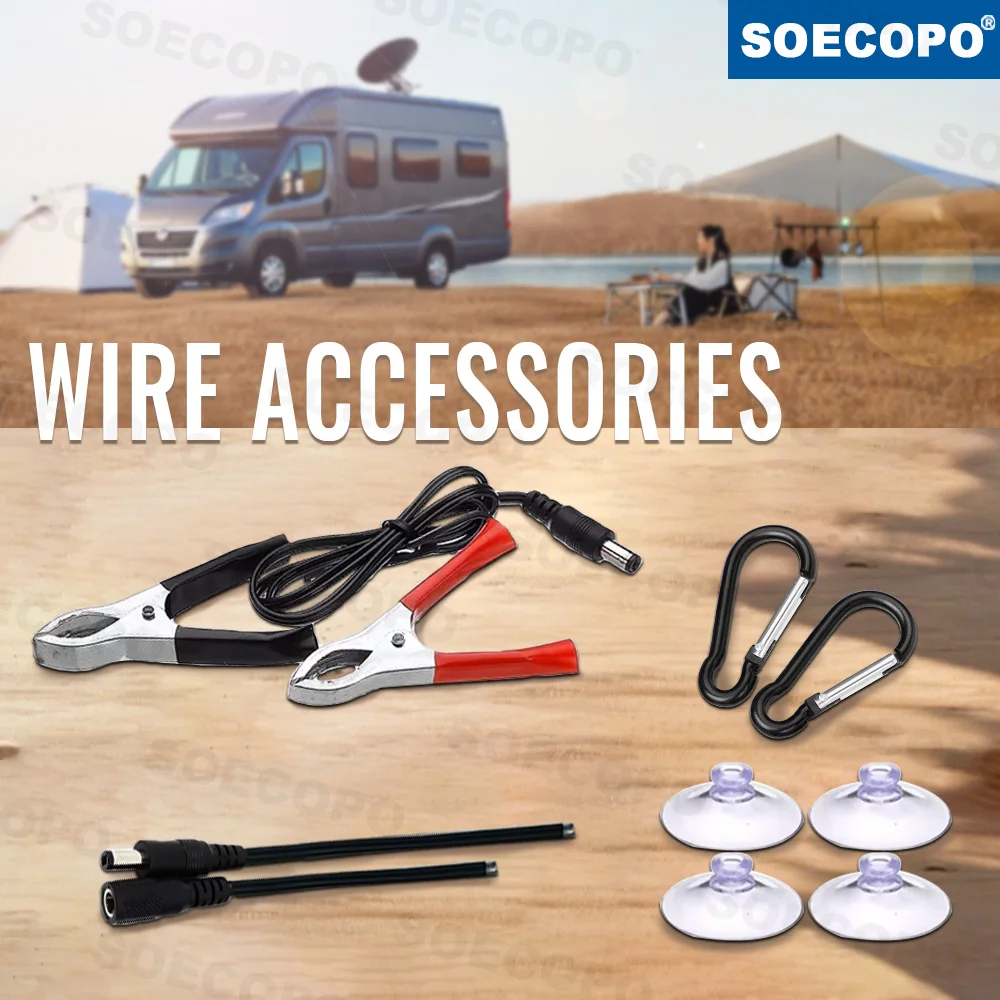 

SOECOPO Solar Panel Fixing Accessories Kit for Outdoor Installation - Carabiners×2, Alligator Clip, Suction Cups×4, DC Cables×2