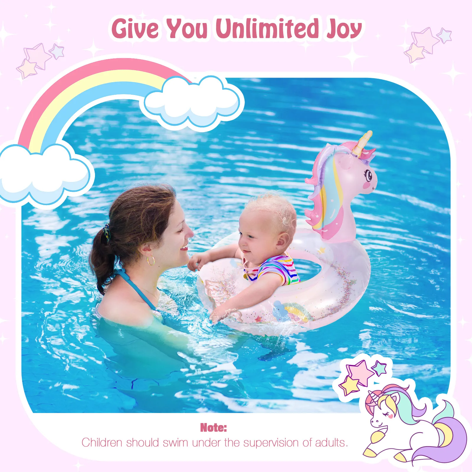 MoKo Inflatable Pool Float-Cute Glitters Sequin Unicorn Swim Tube Rings Inflatable wimming Toys Water Floaties