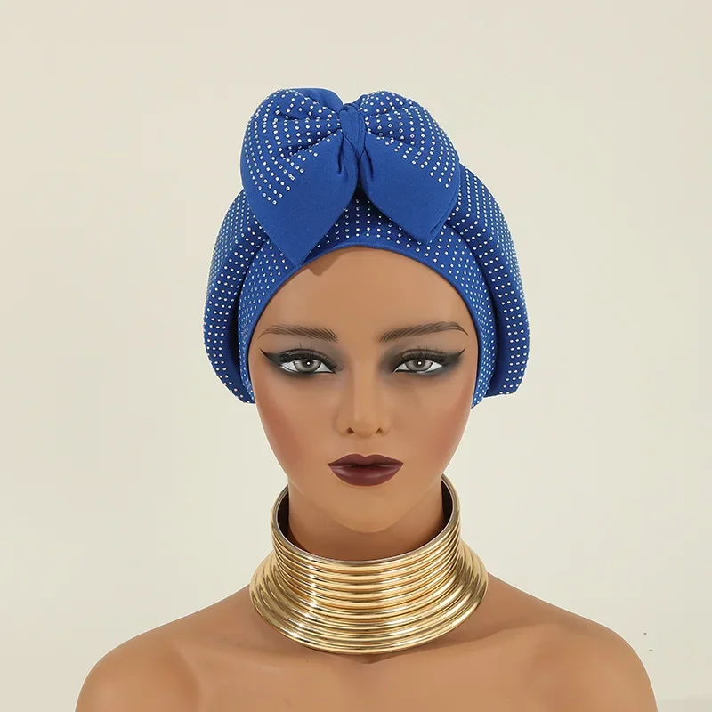 

Sweet Bowknot Turban Cap for Woman Full Diamonds African Head Wrap Bonnet Party Headpiece Turbante Mujer Muslim Headscarf Hat