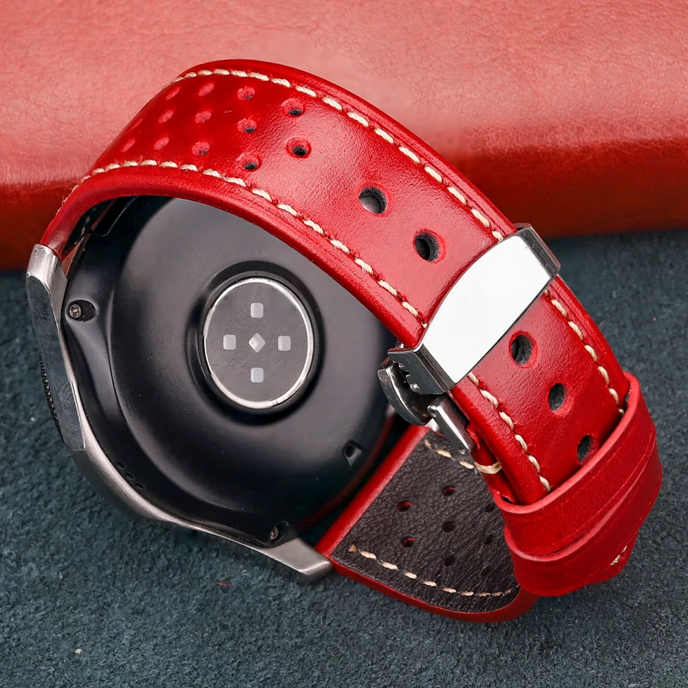 حزام (استيك) ساعة سوار 20 مللي متر 22 مللي متر 24 مللي متر جلد البقر خمر حزام الساعات نشر المشبك لساعة سامسونج جالاكسي 3 4 حزام