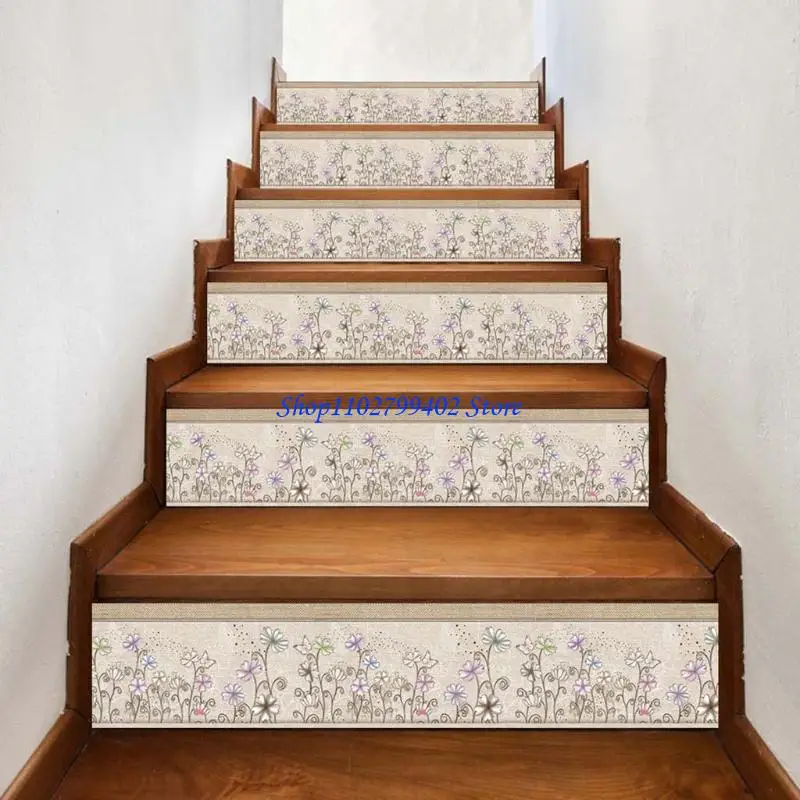 547F 6Pcs Floret Tile Floor Stair Sticker Kitchen Decor Waterproof Decals Art