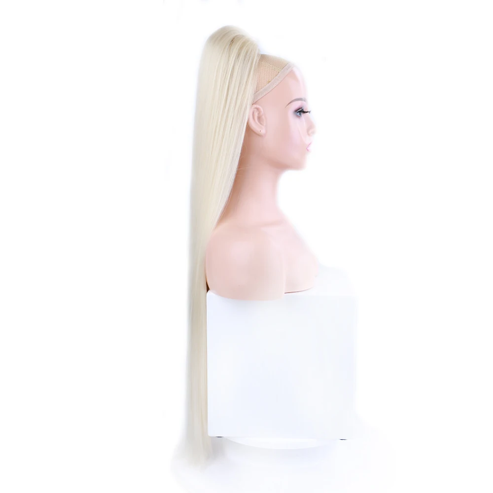 30 Inch Long Bone Straight Ponytails Blonde 613 Color Synthetic Drawstring Ponytail Hair Extensions Straight Ponytails for Women