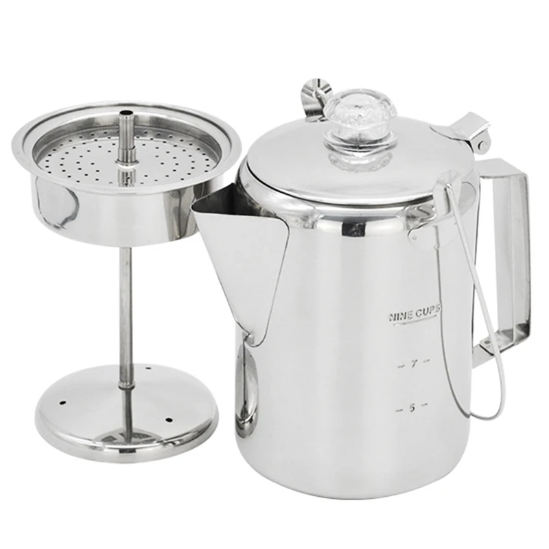 1.2L Outdoor 9 Cup Stainless Steel Percolator Coffee Pot Coffee Maker for Camping Home Kitchen