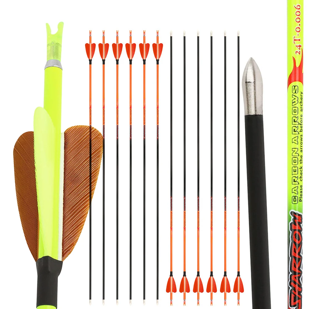 

12 шт., стрела из чистого углерода, 33,38 дюйма, SP500, внутренний вал 4,2 мм, штифт, наконечник 100 зерна, изогнутый традиционный лук, охотничья стрельба