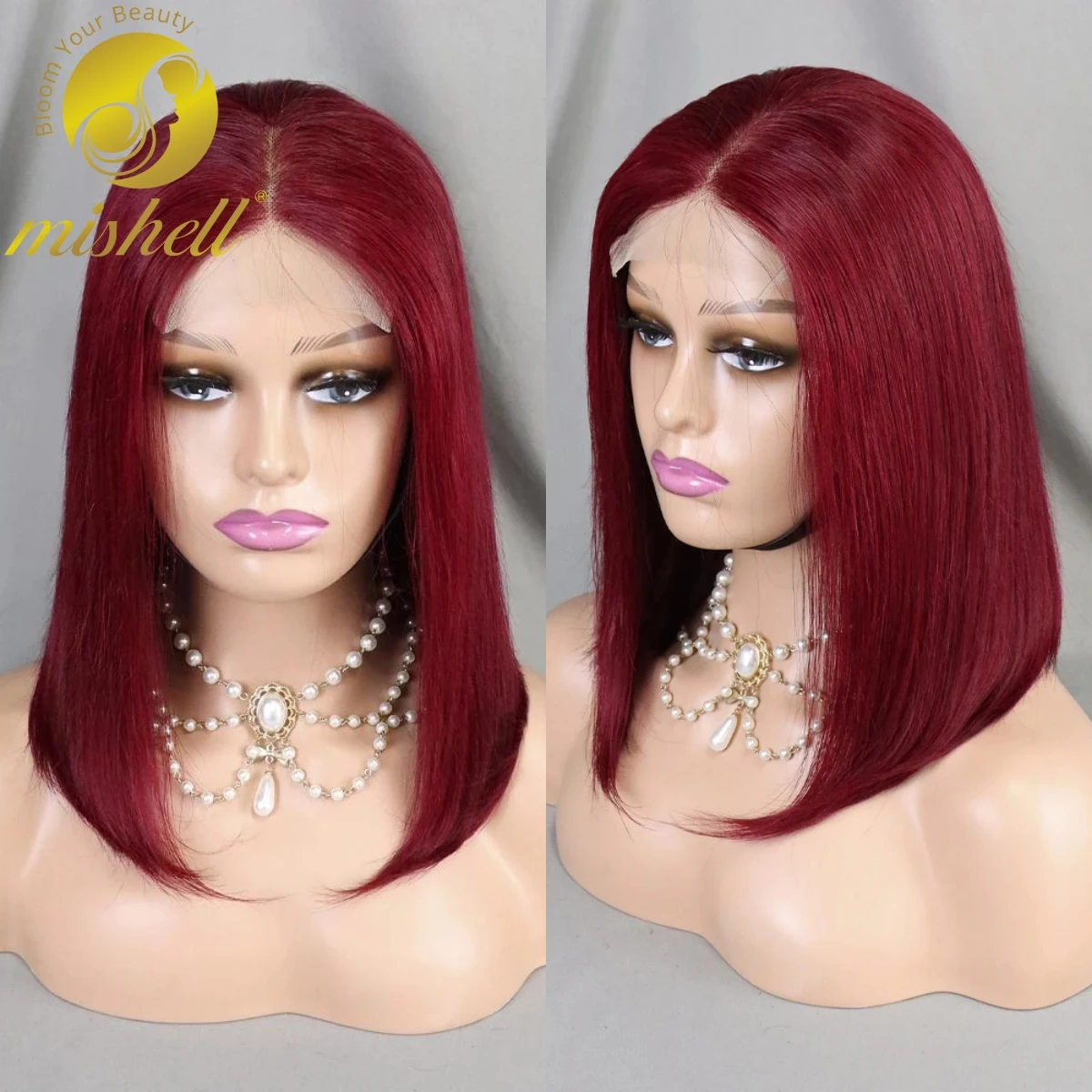 

Burgundy 99J 4x4 Transparent Lace Closure Wigs Transparent Straight Hair Short Bob Wigs Remy Human Hair Wigs For Black Women