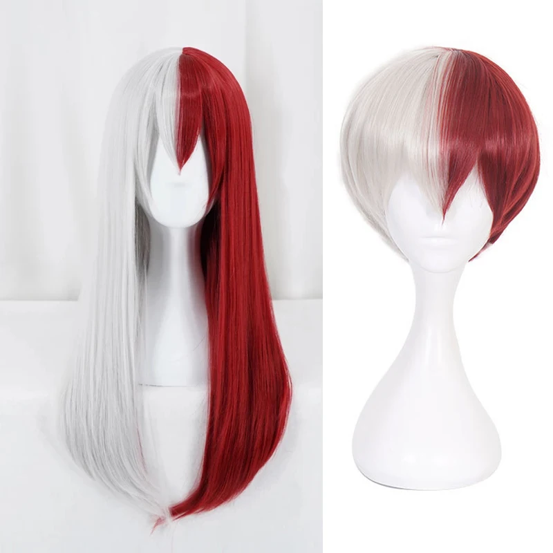 My Hero Academia Boku no Hiro Akademia Shoto Todoroki Shouto Wigs White And Red Cosplay Shoto Girl Wig + Wig Cap