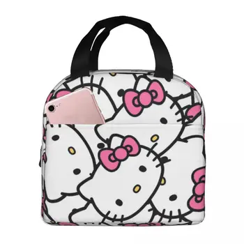 Hello Kitty Cartoon izolowane torby na lunch pojemnik na lunch o dużej pojemności torba termiczna pudełko na drugie śniadanie Tote szkoła na zewnątrz dziewczyna chłopiec