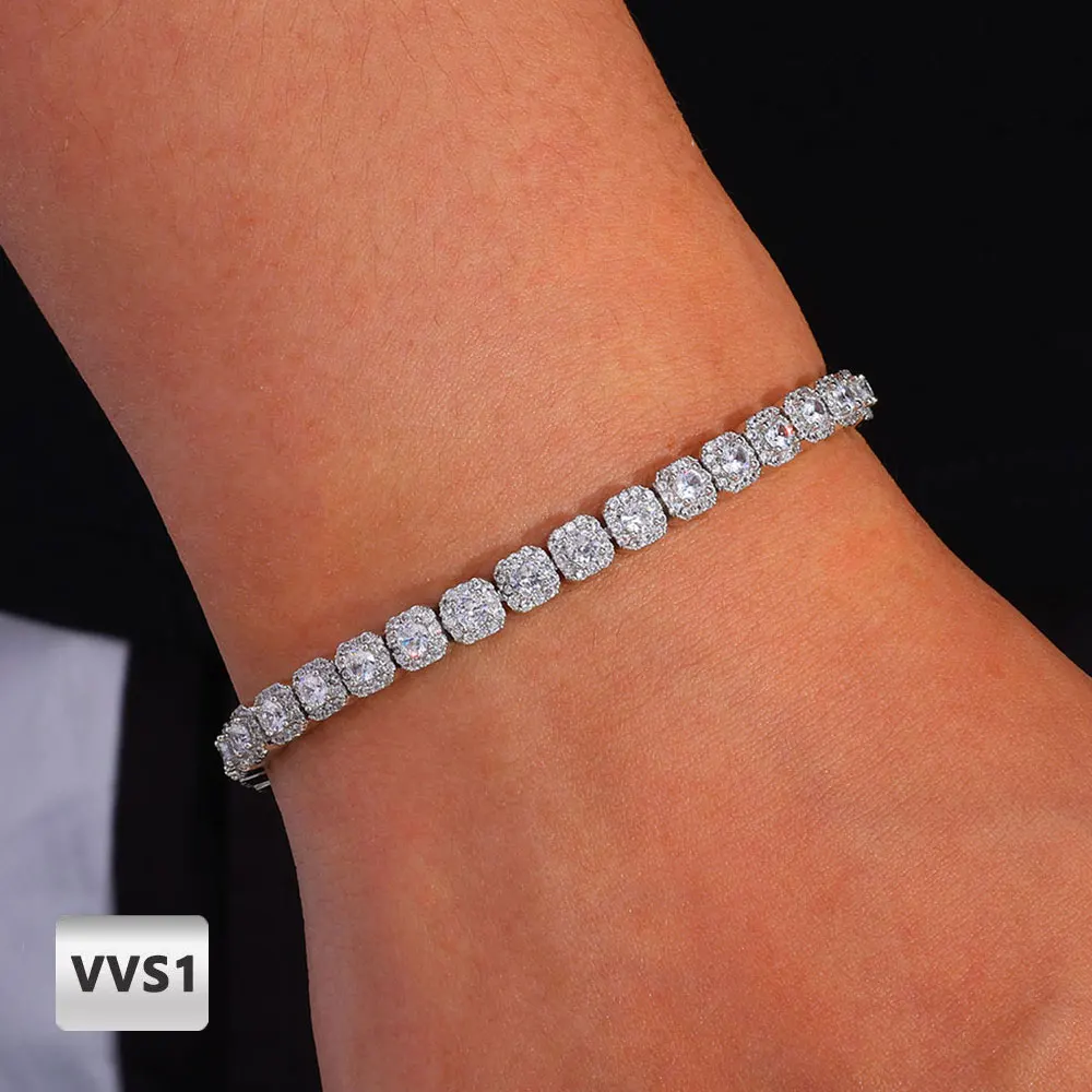 NUOYA 5MM Cluster VVS1 Moissanite Tennis Bracelet Iced Out Pass Diamond Tester High Quality Hip Hop Jewelry for Man Woman