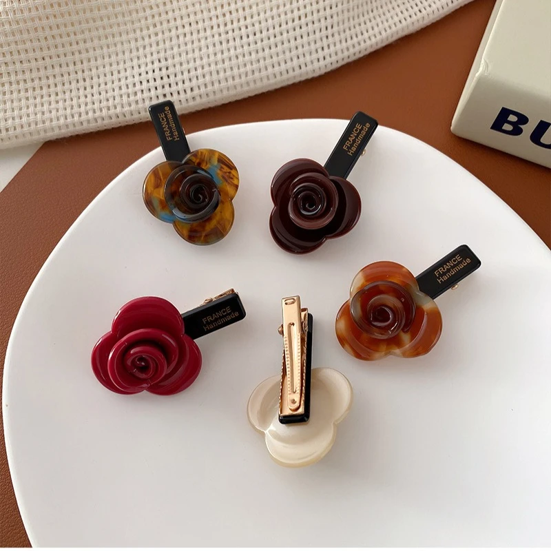 헤어 클립 아세테이트 우아한 장미꽃 바레트 머리 묶는 사이드 클립 앞머리 클립 고급 핀자스 파라 엘 카벨로 집게핀