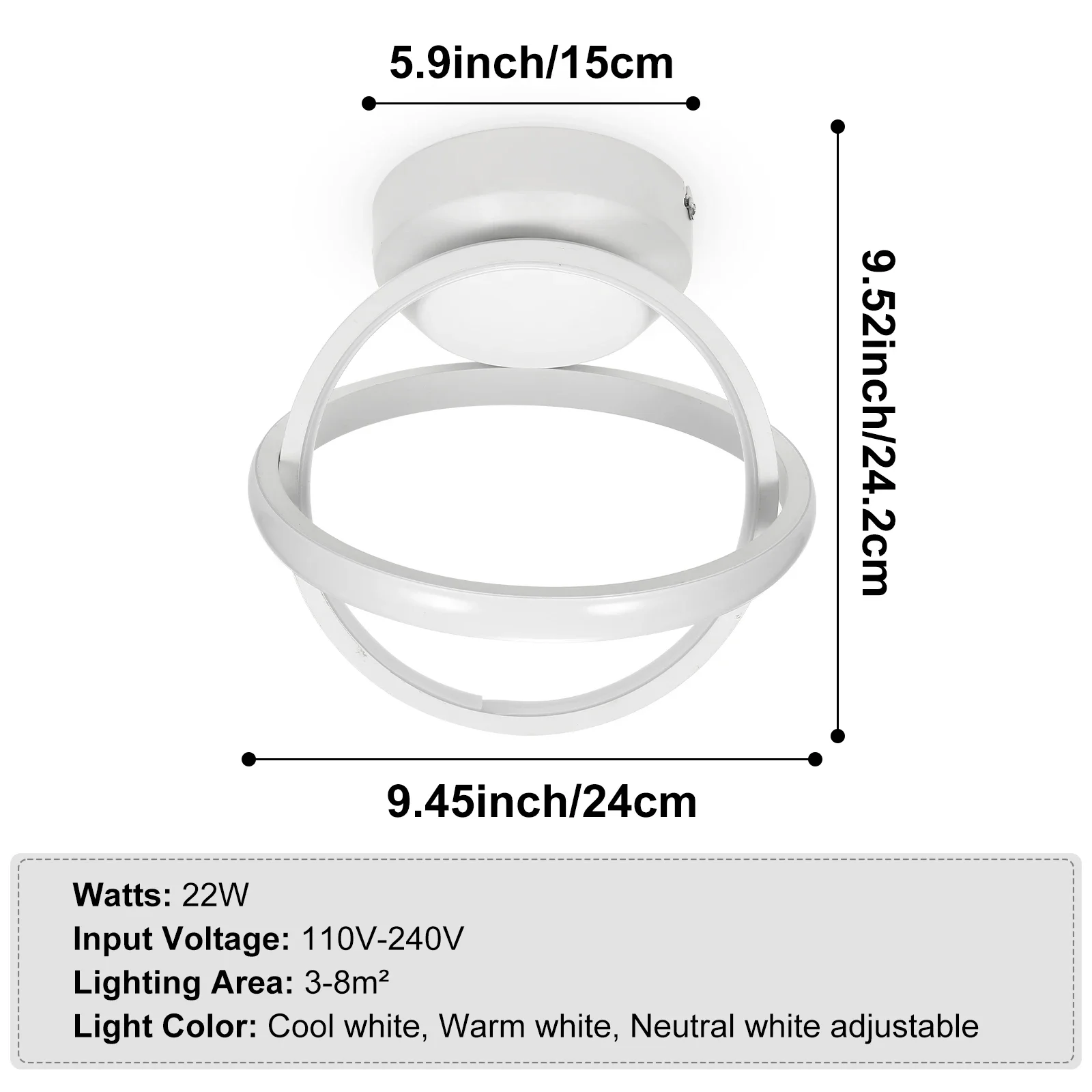 Lámparas de techo para pasillo, luz LED, 3 colores para dormitorio, sala de estar, pasillo, balcón, escalera