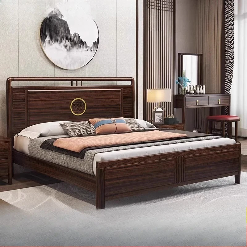 New Chinese-style Ebony All-solid Wood Bed 1.8m Double Bedroom Wedding Bed Simple Light Luxury Atmospheric Bedroom Furniture