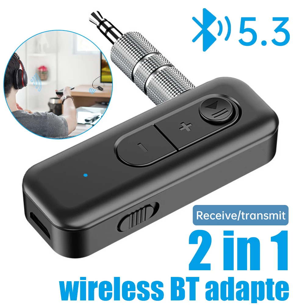 

2 in 1 BT 5.3 Receiver Transmitter Wireless 3.5mm AUX Jack Adapter Car Kit for Hands-Free Calling/TV/PC/Headphone/Speakers