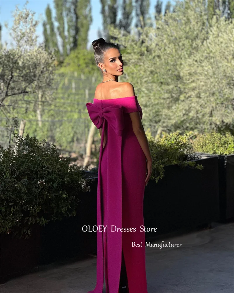 OLOEY Simple Mermaid Fuschia Evening Party Dresses Wedding Guest Off Shoulder Arabic Women Formal Prom Gowns Vestidos de fiesta