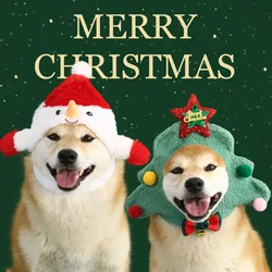 Dog Christmas Tree Snowman Hat Medium Teddy Cartoon Plush Cute Dress Up Holiday Headset Bow Dog Accessories for Small Dogs