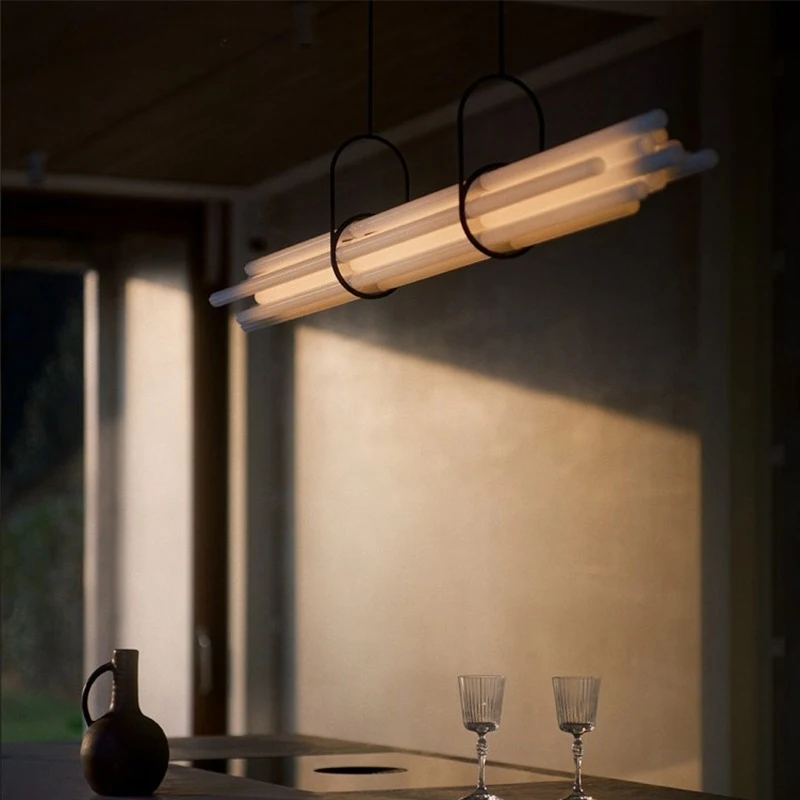Modern Acrylic Chandelier Long strip Pendant lamp for kitchen island dining table restaurant coffee bar NL12 LED Hanging light