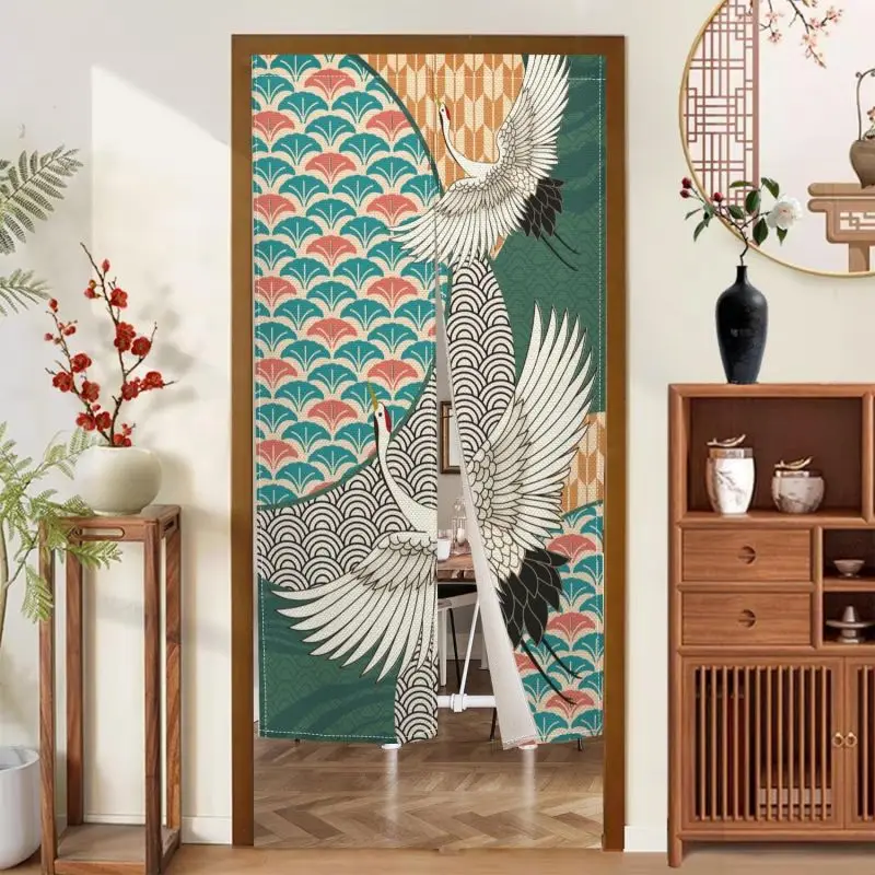 VIKAMA Crane Noren Curtain Japanese Style Door Curtain For Kitchen Bedroom Living Room Restaurant Home Decor