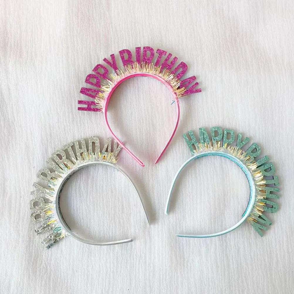 6Pcs Birthday Headbands Sparkly Party Hairbands Comfortable Non Slip Festive Greeting Letters Photo Prop Headpiece