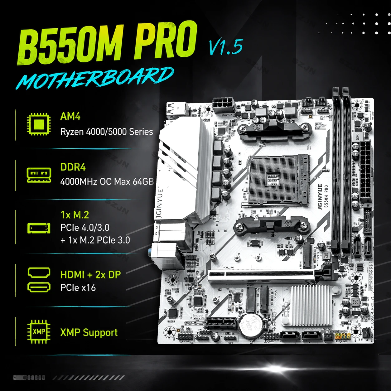 JGINYUE B550M PRO V1.5 Motherboard Kit AM4 Ryzen 5 Ryzen 7 5700X3D CPU DDR4 RAM M.2 NVMe PCIe 4.0 Desktop PC Combo