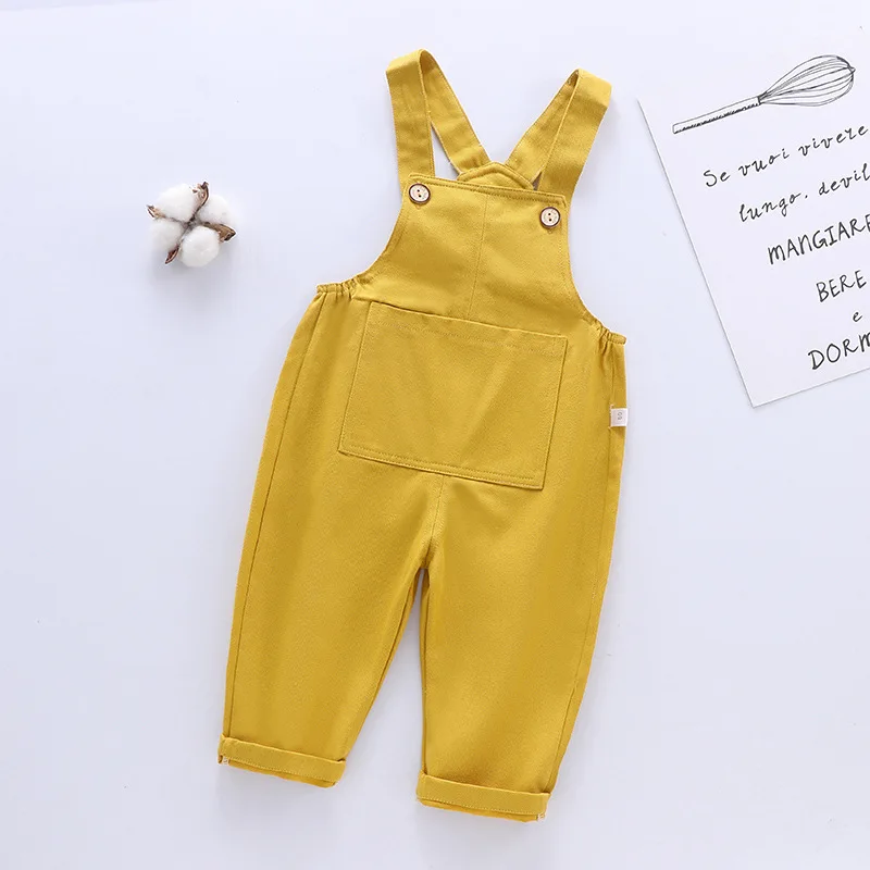 Spring Autumn Baby Girls Children Long Pants Toddler Fashion Boys Trousers Pocket Solid Kids Casual Jumpsuit Overalls 2 to 6 Yrs
