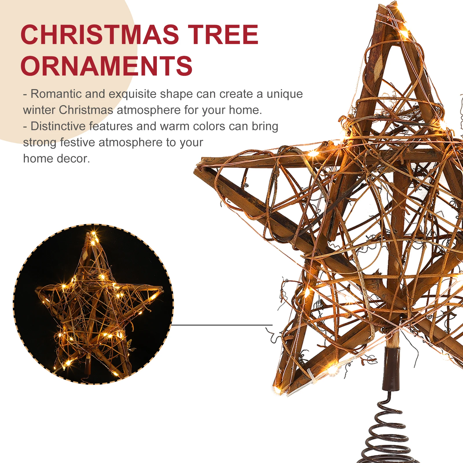 

5M 50LED Christmas Tree Decoration Star Topper Gold Wooden Vines Quality Festive Hotel DIY