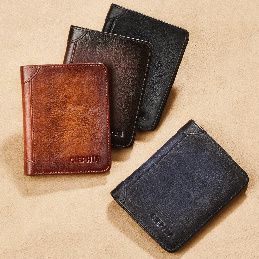 New Genuine Leather Rfid Bifold Wallets for Men Vintage Slim Short Credit Card Holder Money Clips Give Gifts for Him