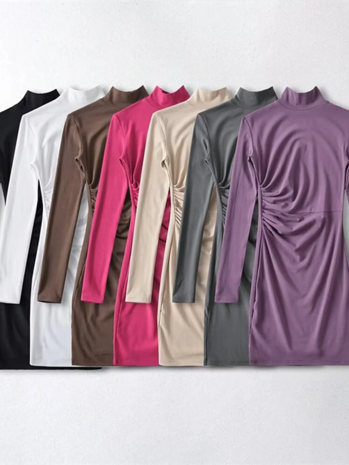 Slim Fit Long Dr f Col Haut Mince Fce Base Layer Jupe Ceinture Taille Moulante Dr Street Sle Pure Couleur Automne W...